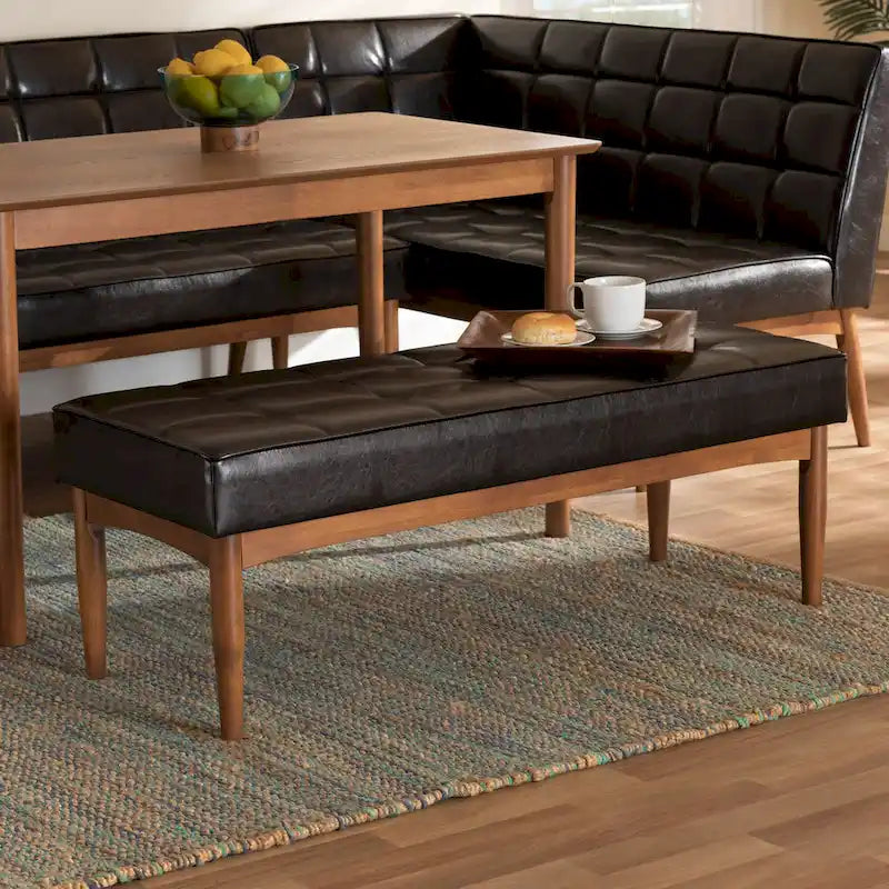 Mid-Century Dining Bench – Grey / Dark Brown / Tan, Seats 2