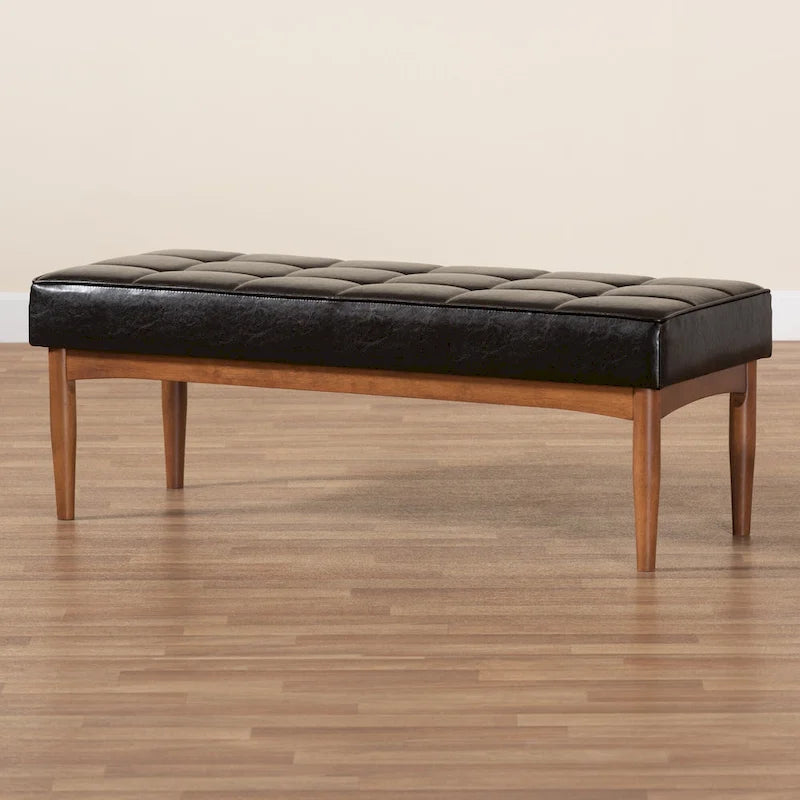 Mid-Century Dining Bench – Grey / Dark Brown / Tan, Seats 2