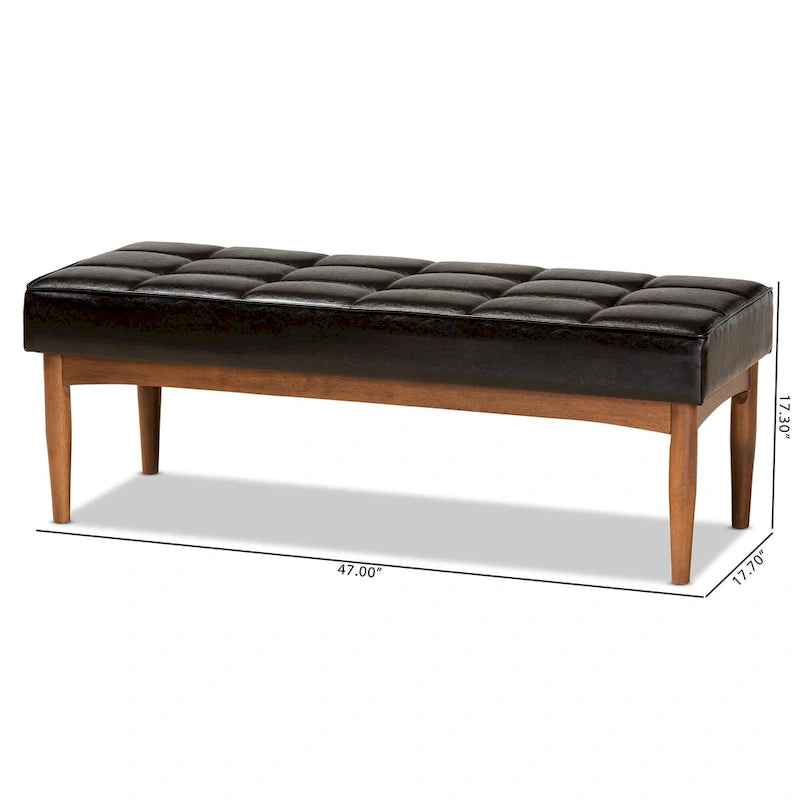 Mid-Century Dining Bench – Grey / Dark Brown / Tan, Seats 2