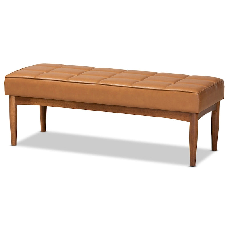 Mid-Century Dining Bench – Grey / Dark Brown / Tan, Seats 2