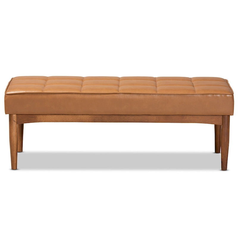 Mid-Century Dining Bench – Grey / Dark Brown / Tan, Seats 2