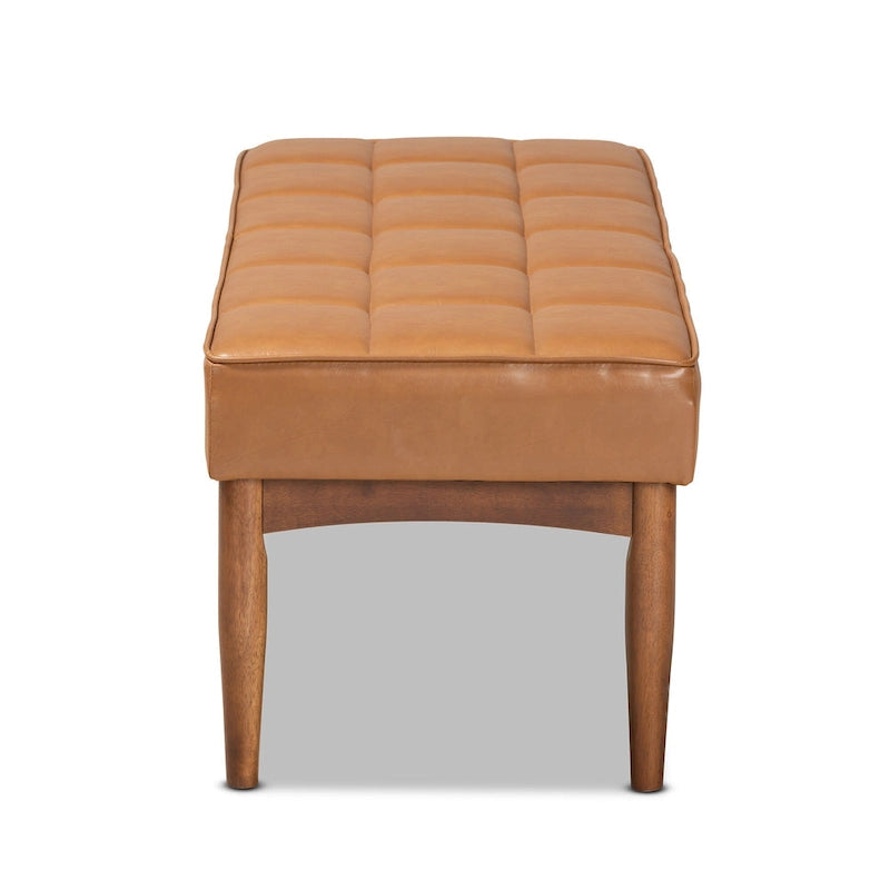 Mid-Century Dining Bench – Grey / Dark Brown / Tan, Seats 2