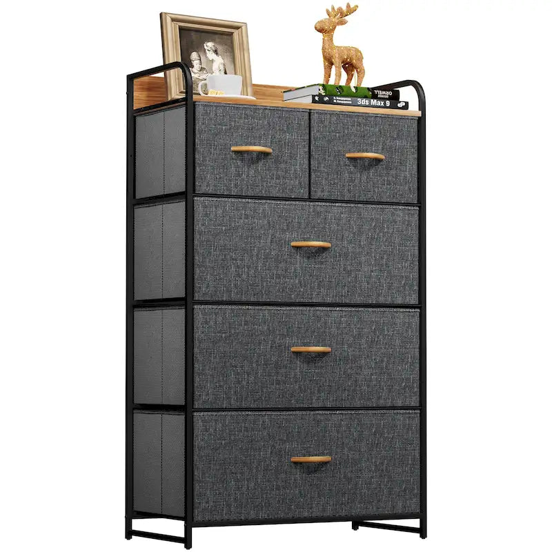 5-Drawer Fabric Dresser – Light Grey / Dark Grey / Cream / Black, Fits 1