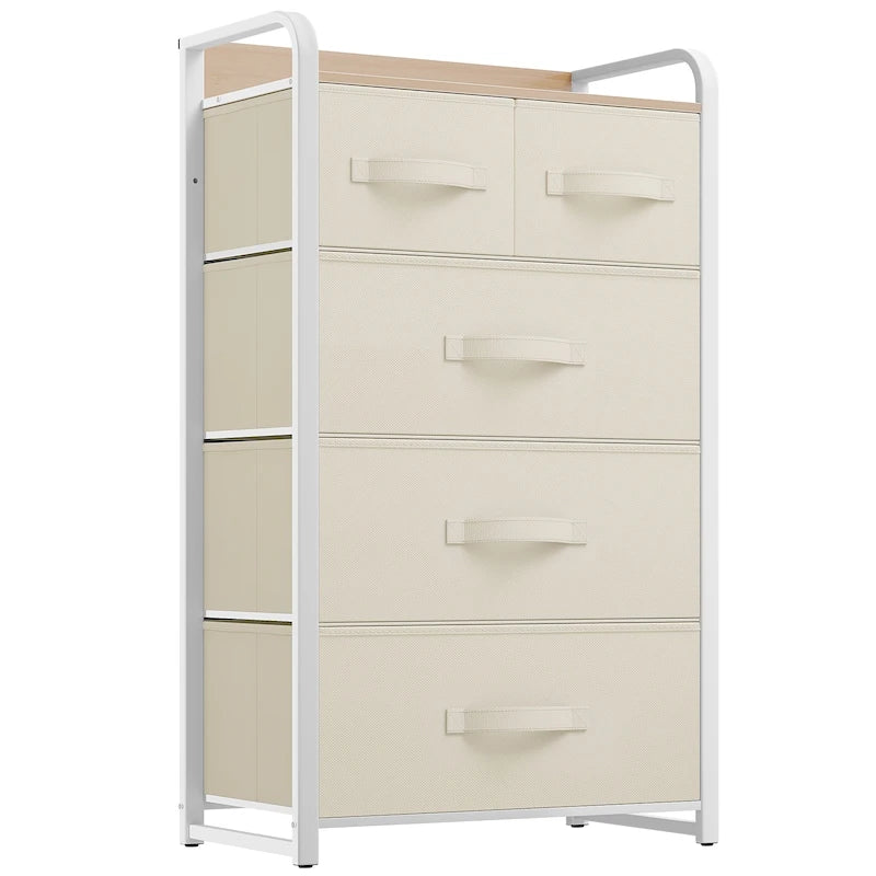 5-Drawer Fabric Dresser – Light Grey / Dark Grey / Cream / Black, Fits 1