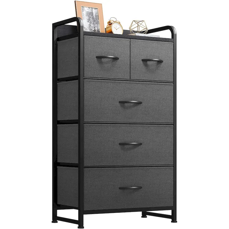 5-Drawer Fabric Dresser – Light Grey / Dark Grey / Cream / Black, Fits 1