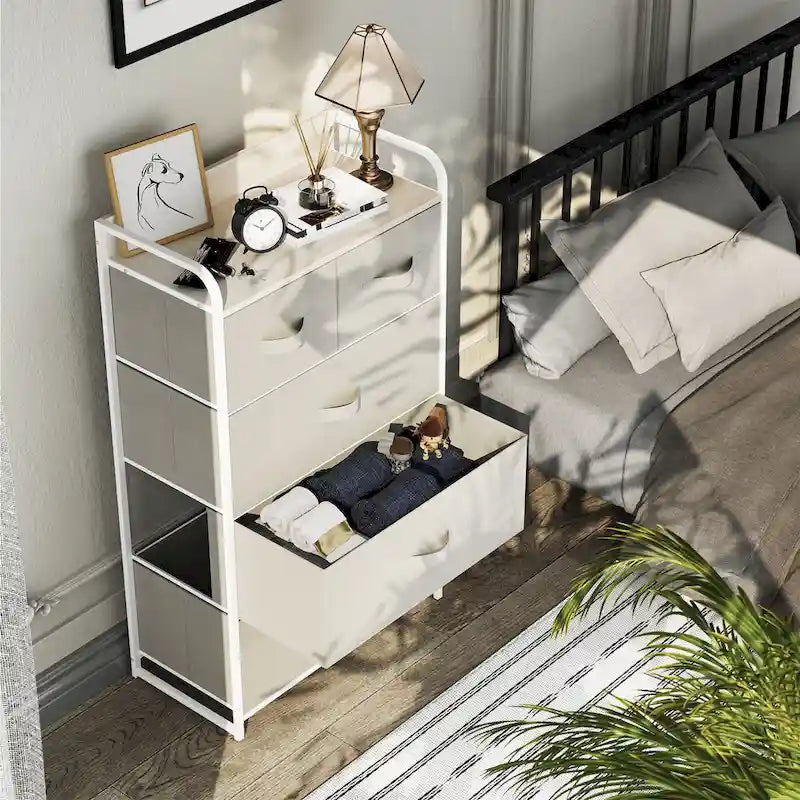 5-Drawer Fabric Dresser – Light Grey / Dark Grey / Cream / Black, Fits 1