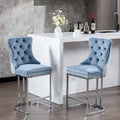 Velvet High-Back Counter Stool, Set of 2 – Light Blue / Beige / Grey