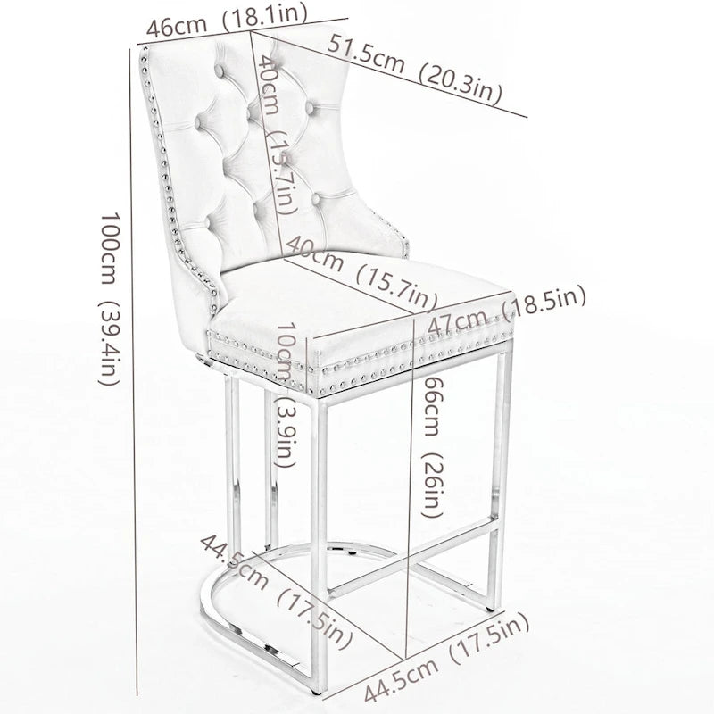 Velvet High-Back Counter Stool, Set of 2 – Light Blue / Beige / Grey