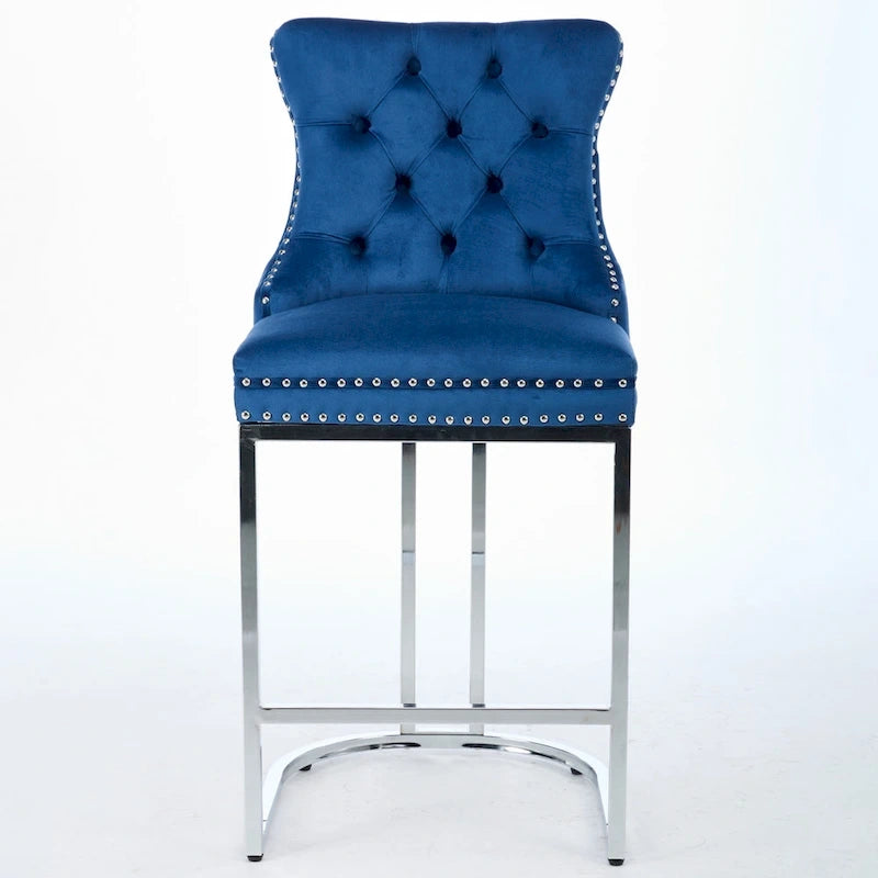 Velvet High-Back Counter Stool, Set of 2 – Light Blue / Beige / Grey