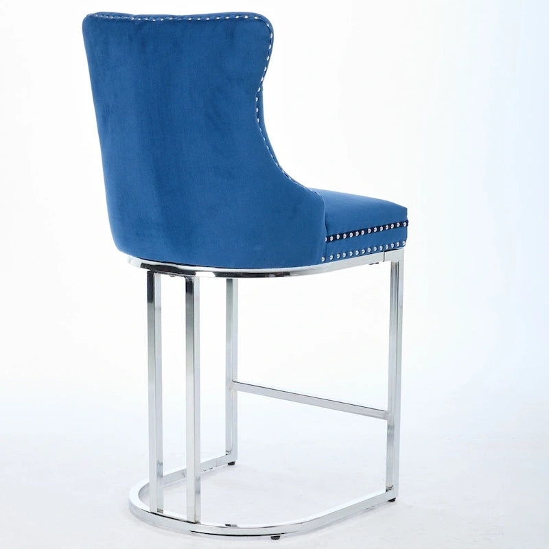 Velvet High-Back Counter Stool, Set of 2 – Light Blue / Beige / Grey