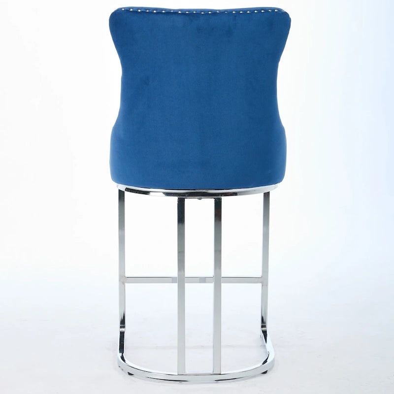 Velvet High-Back Counter Stool, Set of 2 – Light Blue / Beige / Grey