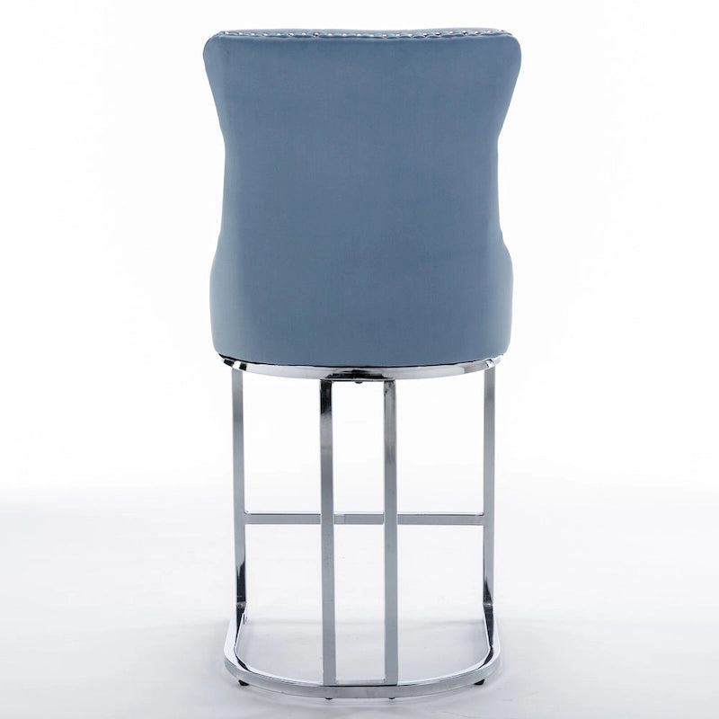 Velvet High-Back Counter Stool, Set of 2 – Light Blue / Beige / Grey