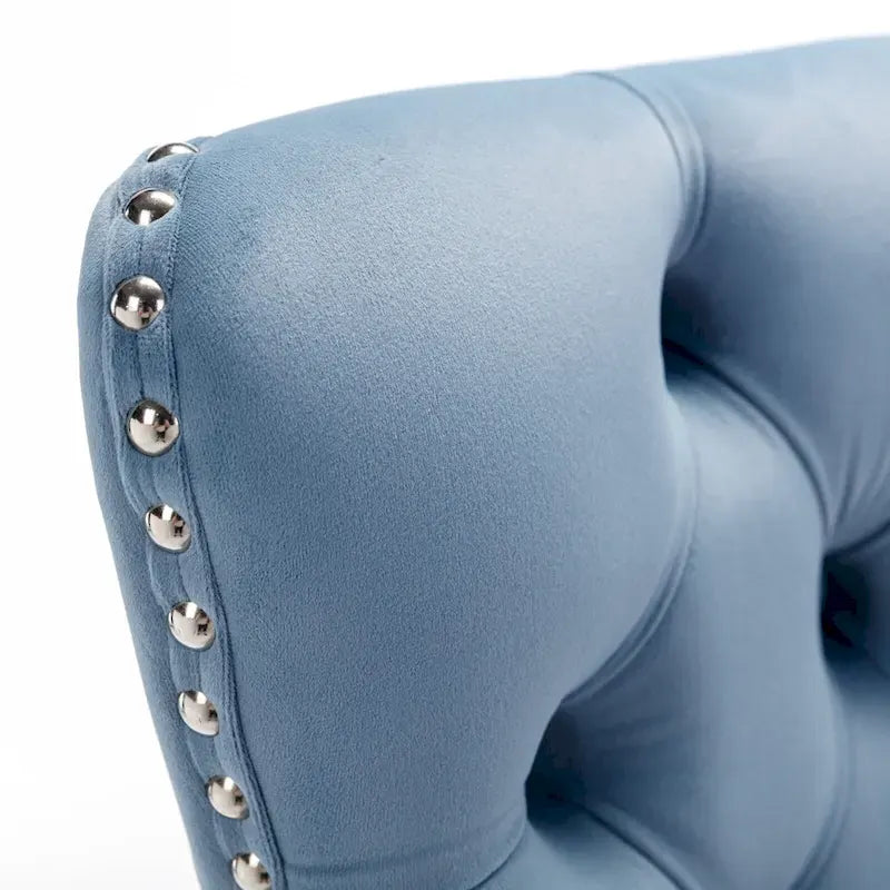 Velvet High-Back Counter Stool, Set of 2 – Light Blue / Beige / Grey