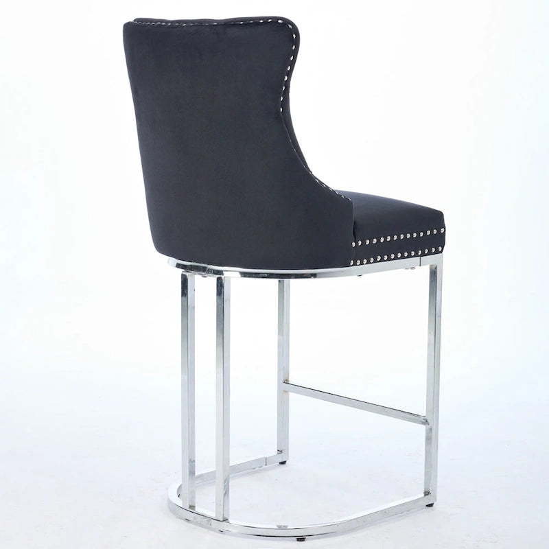 Velvet High-Back Counter Stool, Set of 2 – Light Blue / Beige / Grey