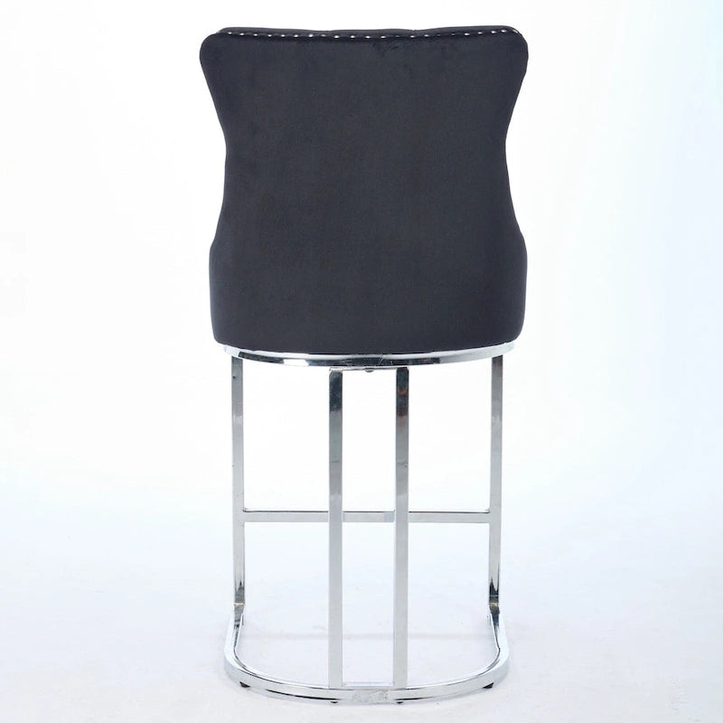 Velvet High-Back Counter Stool, Set of 2 – Light Blue / Beige / Grey