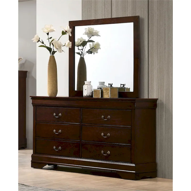 Black / Cherry / Grey Transitional 6-Drawer Wood Dresser, 58" Wide
