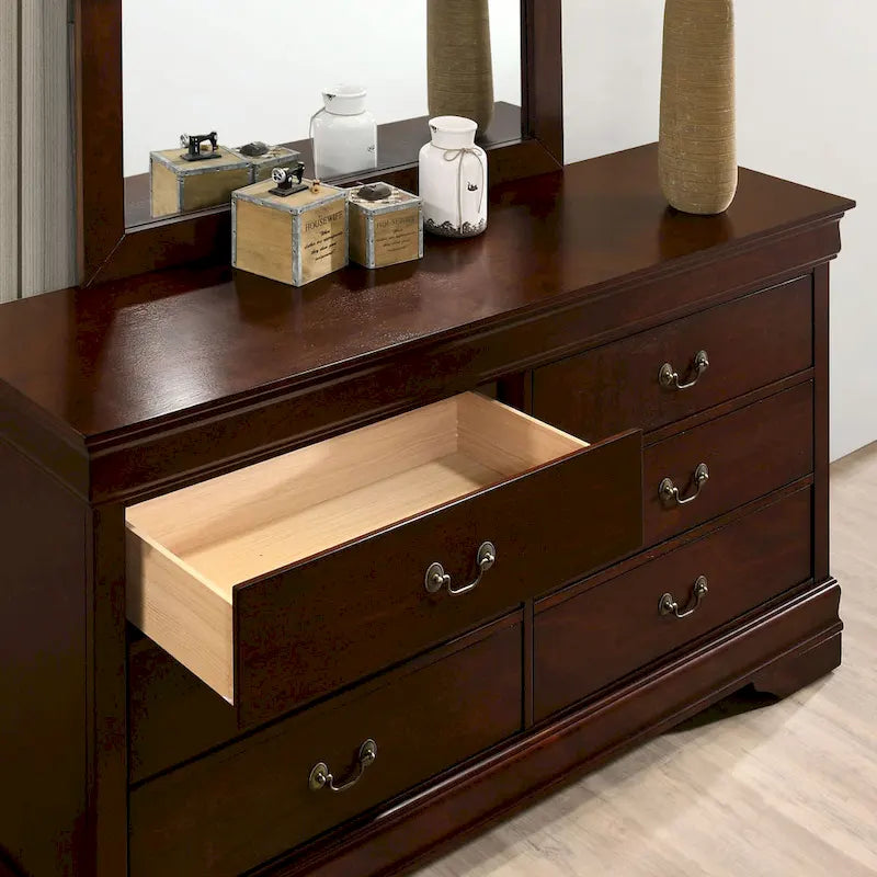 Black / Cherry / Grey Transitional 6-Drawer Wood Dresser, 58" Wide