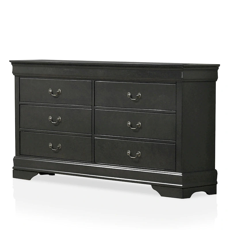 Black / Cherry / Grey Transitional 6-Drawer Wood Dresser, 58" Wide