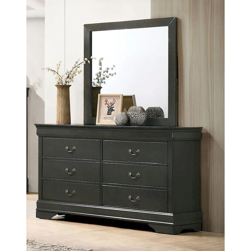 Black / Cherry / Grey Transitional 6-Drawer Wood Dresser, 58" Wide
