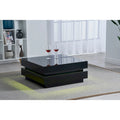 Black Glossy Square Coffee Table with LED Mood Light – 2-Layer, 1 Person