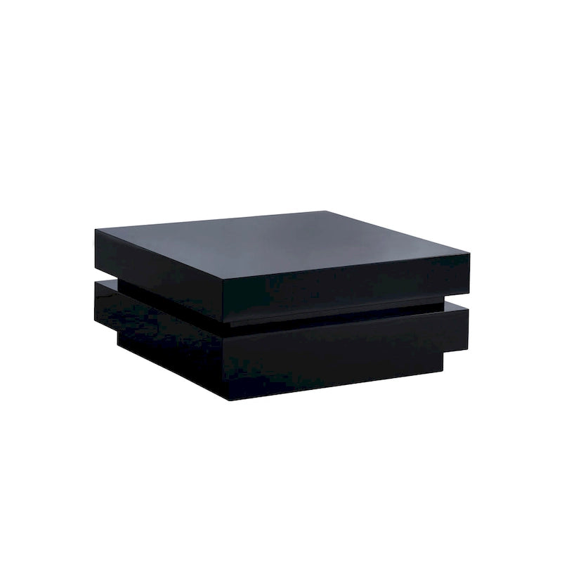 Black Glossy Square Coffee Table with LED Mood Light – 2-Layer, 1 Person