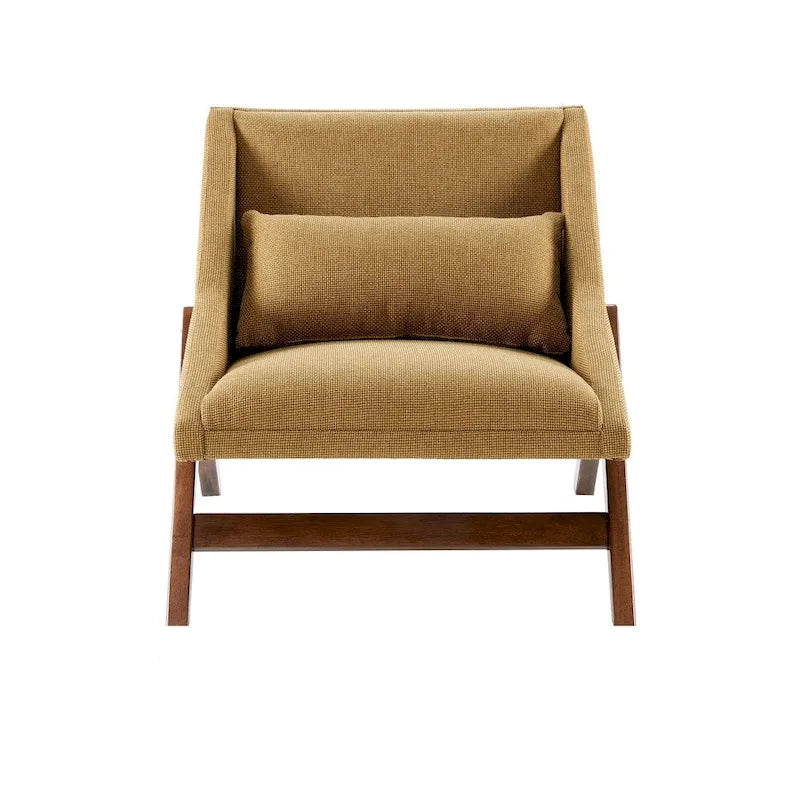 Mustard Yellow & Pecan Upholstered Lounge Chair, Single Seat