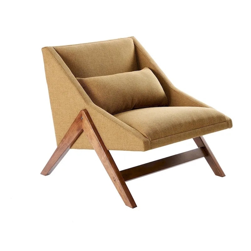 Mustard Yellow & Pecan Upholstered Lounge Chair, Single Seat