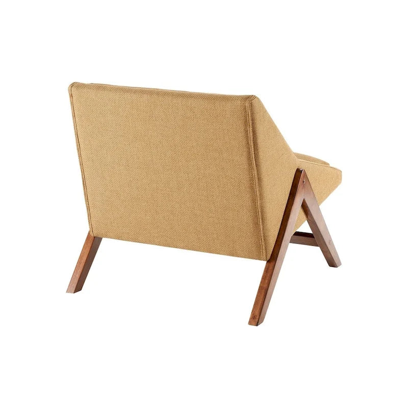 Mustard Yellow & Pecan Upholstered Lounge Chair, Single Seat