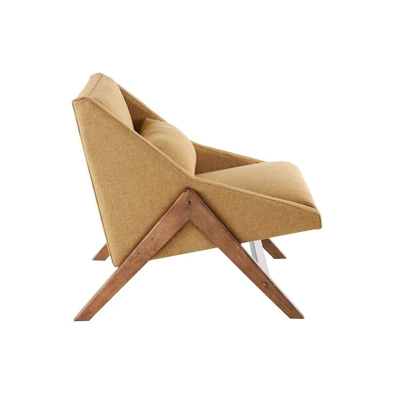 Mustard Yellow & Pecan Upholstered Lounge Chair, Single Seat