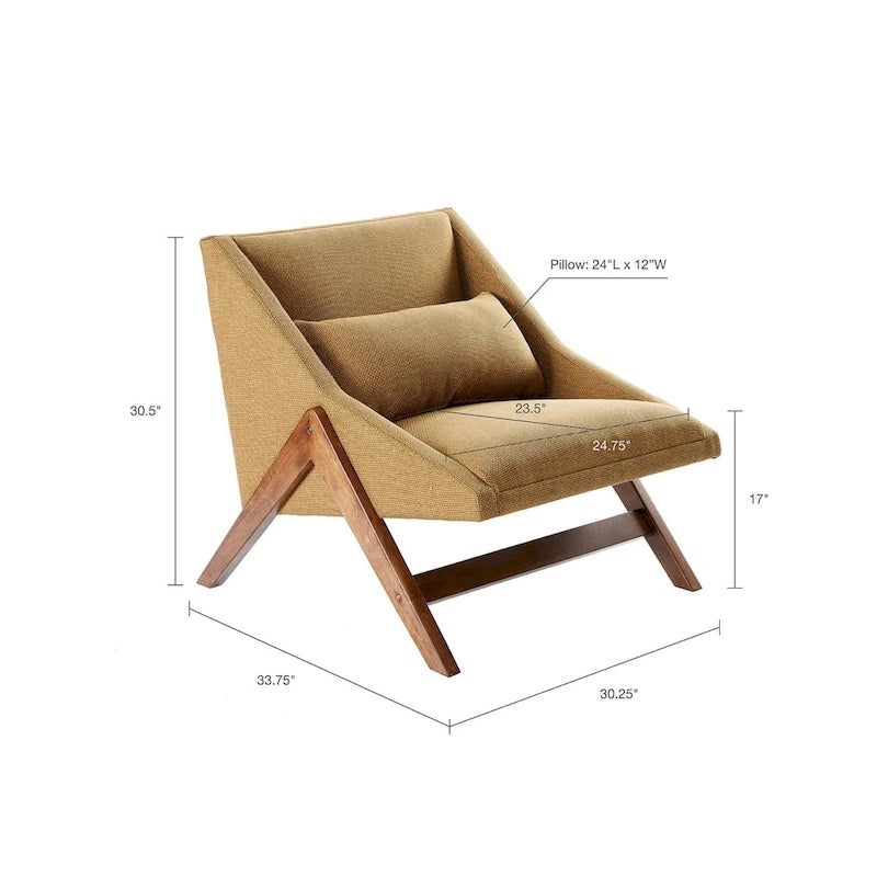 Mustard Yellow & Pecan Upholstered Lounge Chair, Single Seat