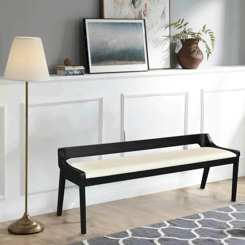 Brown / Black Upholstered Dining Bench – Seats 2