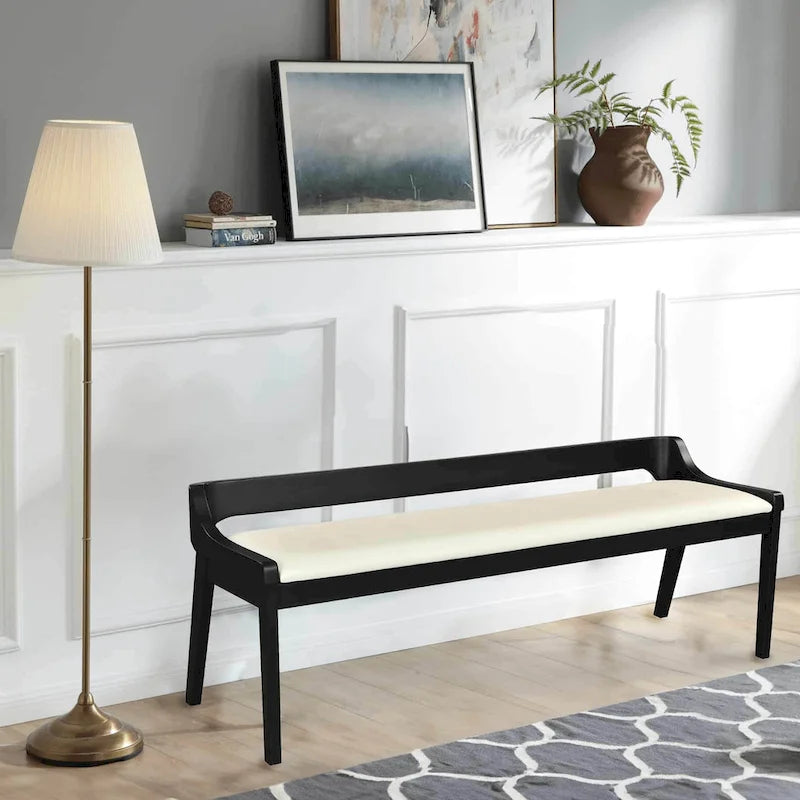 Brown / Black Upholstered Dining Bench – Seats 2