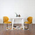 White Round Dining Table & 2 Velvet Chairs, 3-Piece Set – Blue / Green / Yellow
