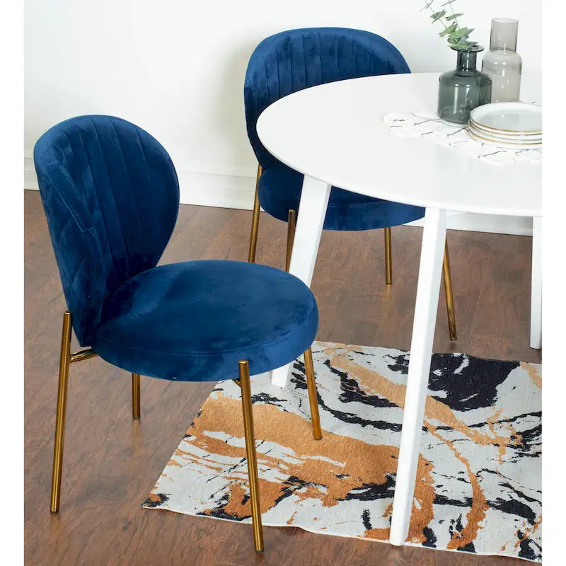 White Round Dining Table & 2 Velvet Chairs, 3-Piece Set – Blue / Green / Yellow