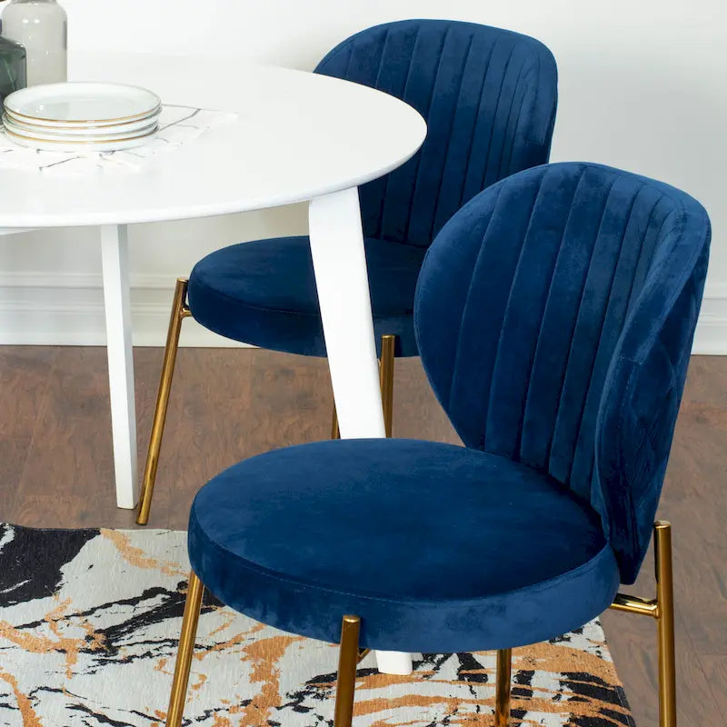 White Round Dining Table & 2 Velvet Chairs, 3-Piece Set – Blue / Green / Yellow