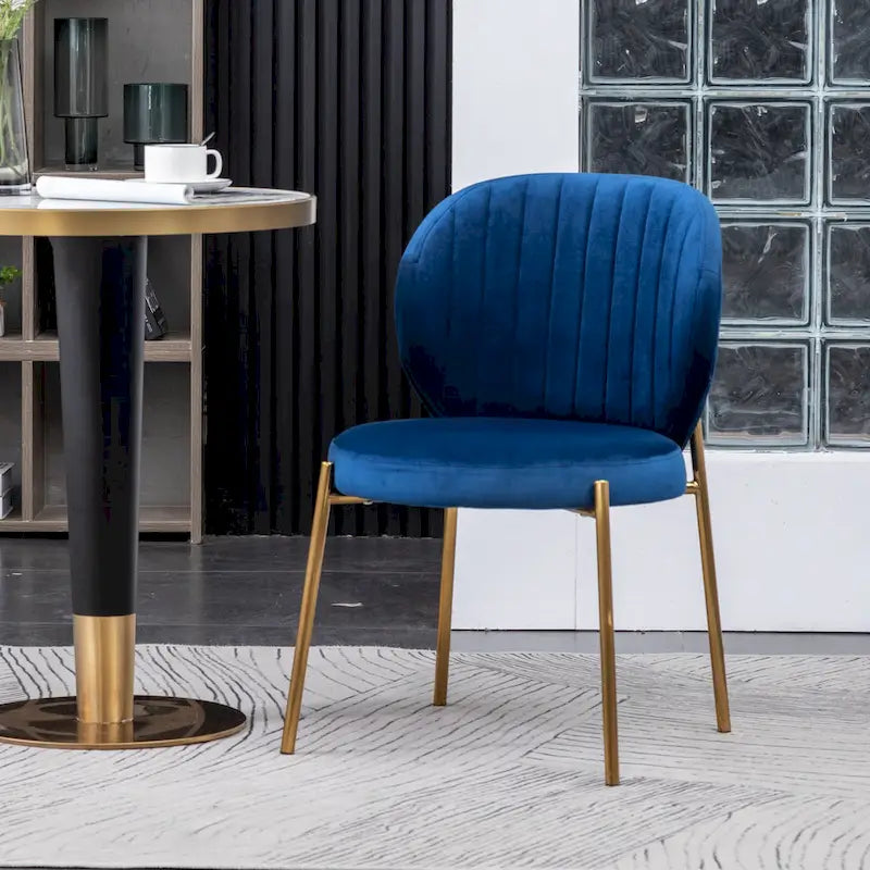 White Round Dining Table & 2 Velvet Chairs, 3-Piece Set – Blue / Green / Yellow