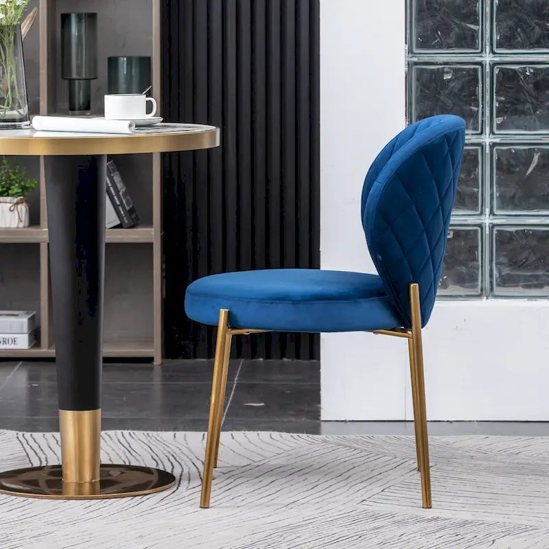 White Round Dining Table & 2 Velvet Chairs, 3-Piece Set – Blue / Green / Yellow
