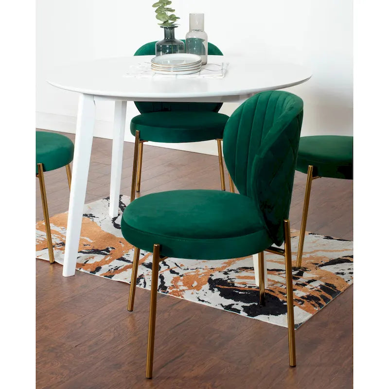White Round Dining Table & 2 Velvet Chairs, 3-Piece Set – Blue / Green / Yellow