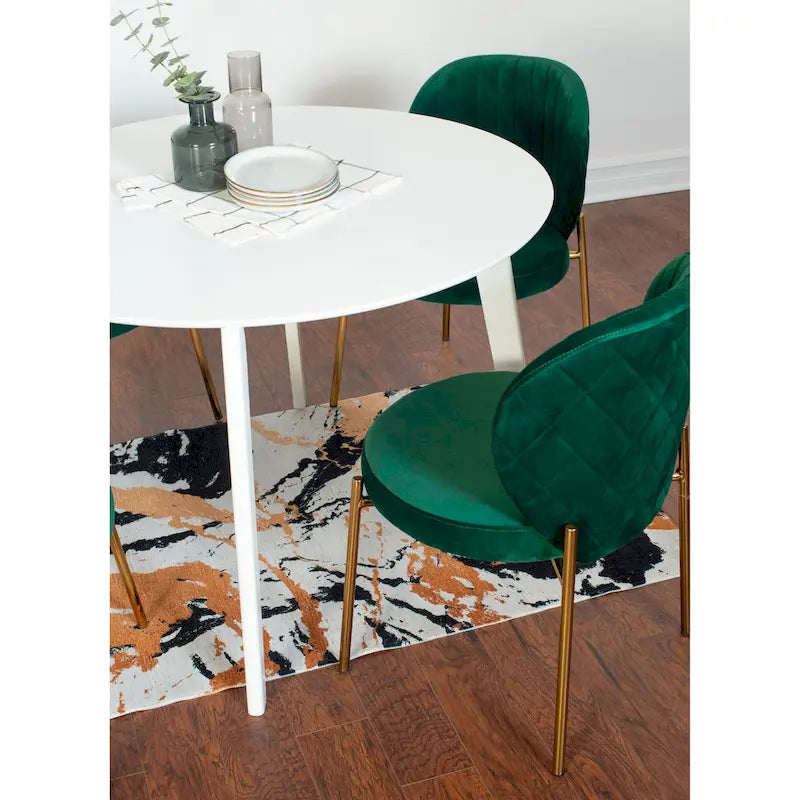 White Round Dining Table & 2 Velvet Chairs, 3-Piece Set – Blue / Green / Yellow