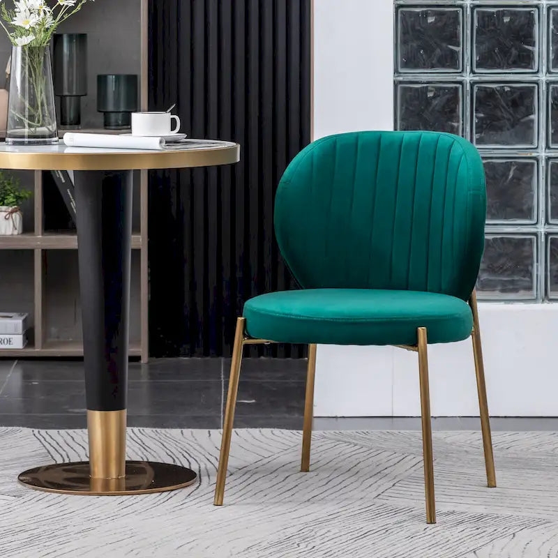 White Round Dining Table & 2 Velvet Chairs, 3-Piece Set – Blue / Green / Yellow