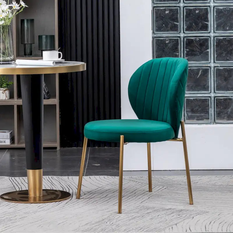 White Round Dining Table & 2 Velvet Chairs, 3-Piece Set – Blue / Green / Yellow