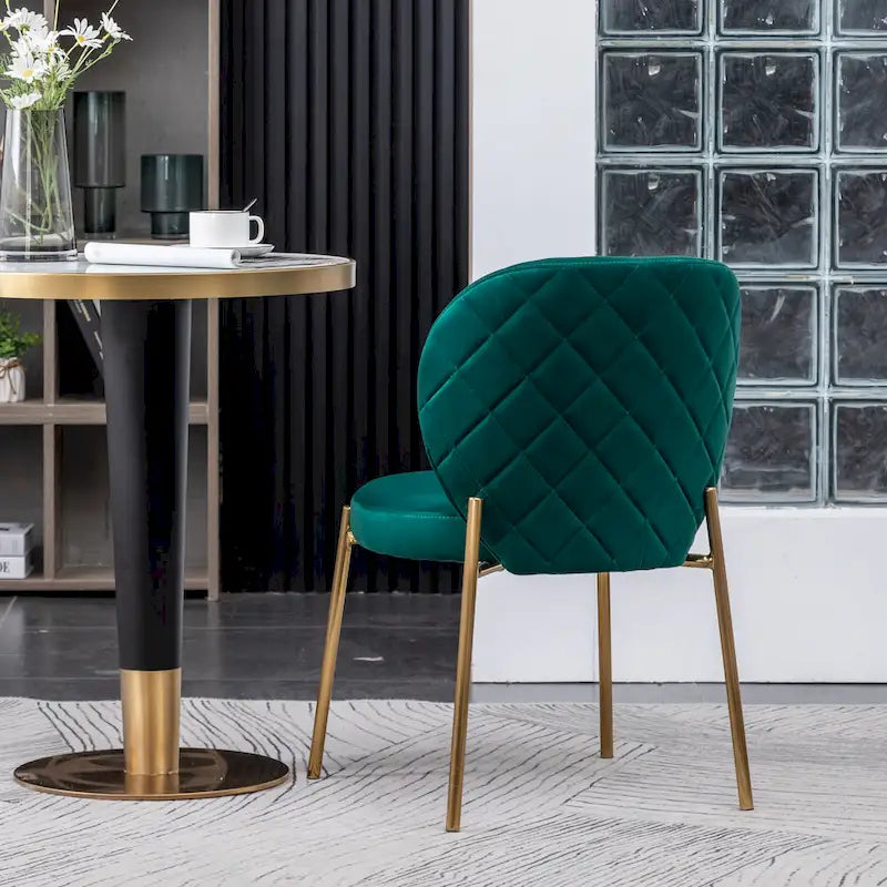 White Round Dining Table & 2 Velvet Chairs, 3-Piece Set – Blue / Green / Yellow