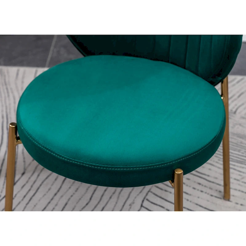 White Round Dining Table & 2 Velvet Chairs, 3-Piece Set – Blue / Green / Yellow