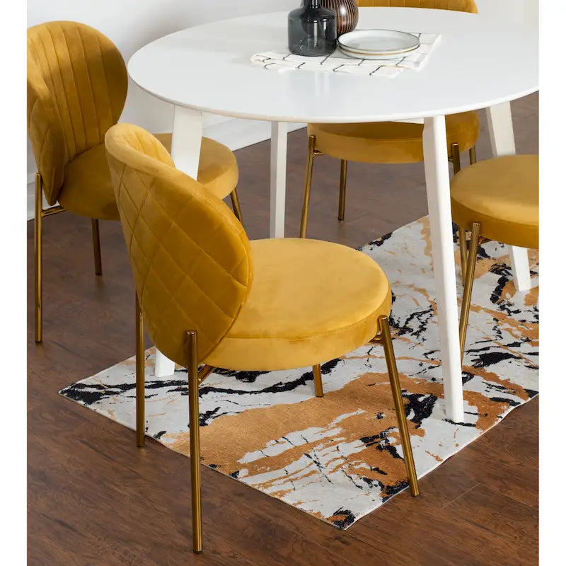 White Round Dining Table & 2 Velvet Chairs, 3-Piece Set – Blue / Green / Yellow