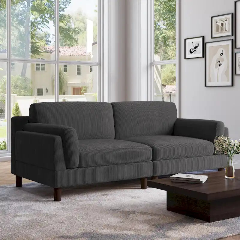 Corduroy 2-Seater Sofa | Orange / Gray / Green / Beige / Light Grey