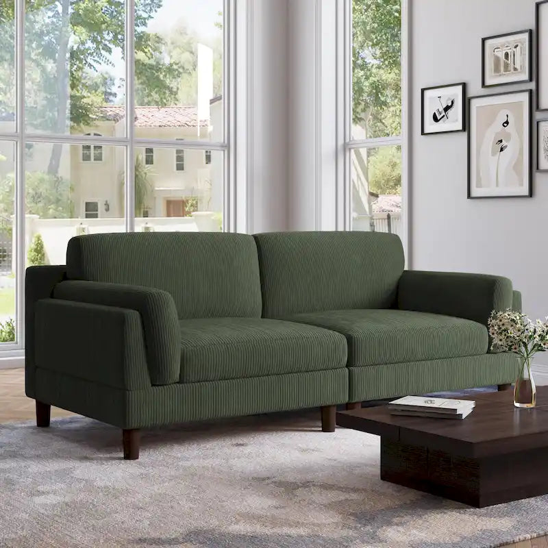 Corduroy 2-Seater Sofa | Orange / Gray / Green / Beige / Light Grey