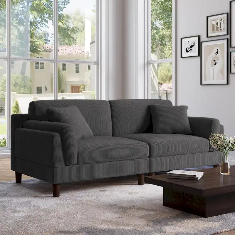 Corduroy 2-Seater Sofa | Orange / Gray / Green / Beige / Light Grey