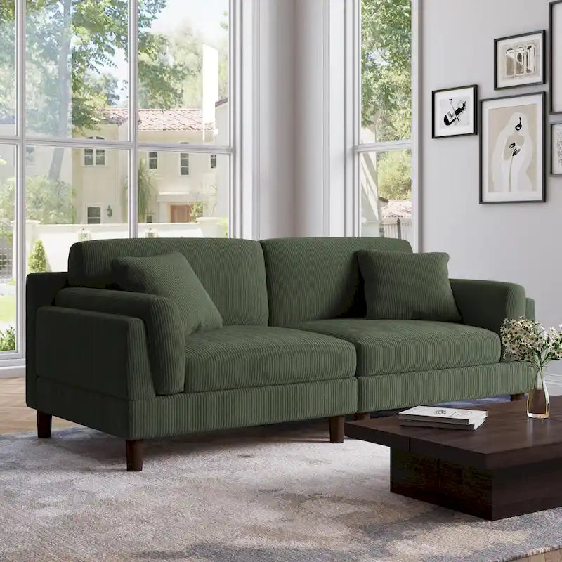 Corduroy 2-Seater Sofa | Orange / Gray / Green / Beige / Light Grey