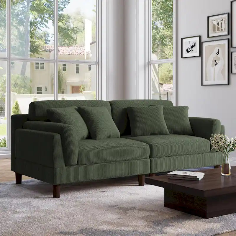 Corduroy 2-Seater Sofa | Orange / Gray / Green / Beige / Light Grey