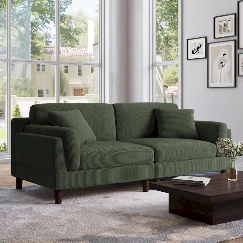 Corduroy 2-Seater Sofa | Orange / Gray / Green / Beige / Light Grey